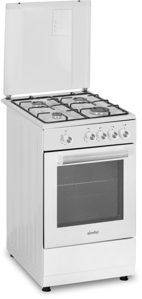 Simfer Kuchenka | 4401SGRBB | Typ płyty: gaz | Typ piekarnika: gaz | Biały | Szerokość 50 cm | Głębokość 55 cm | 49 L