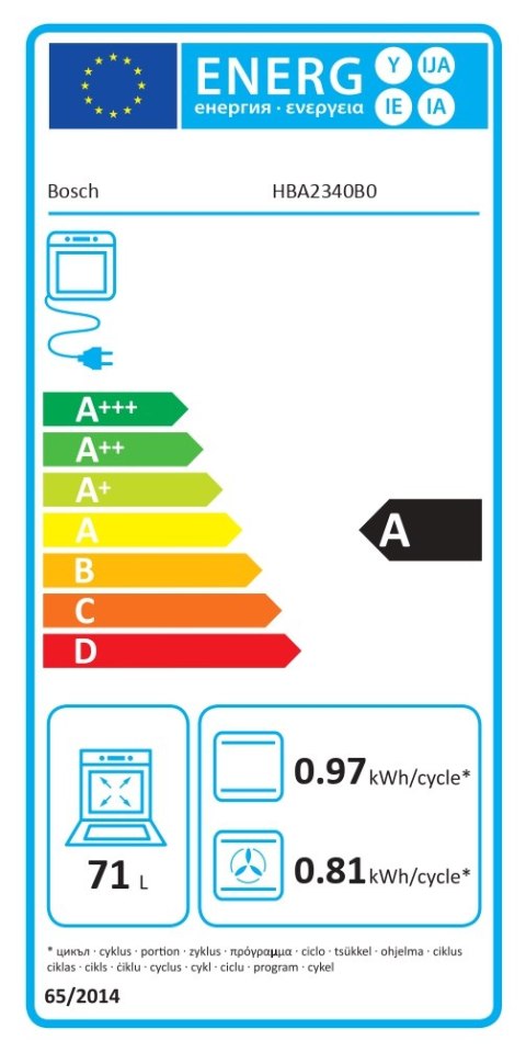 Bosch HBA2340B0 Piekarnik do zabudowy A 71 L Czarny 60 cm 24 miesiące gwarancji
