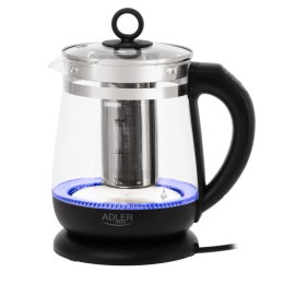 Czajnik elektryczny Adler AD 1299, szklany, 1.5 L, 2200 W, 360° obrotowa baza, podświetlenie LED, czarny