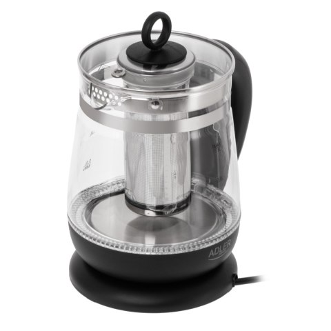 Czajnik elektryczny Adler AD 1299, szklany, 1.5 L, 2200 W, 360° obrotowa baza, podświetlenie LED, czarny