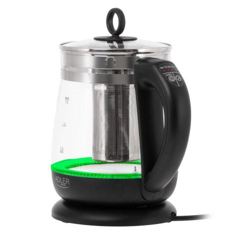 Czajnik elektryczny Adler AD 1299, szklany, 1.5 L, 2200 W, 360° obrotowa baza, podświetlenie LED, czarny