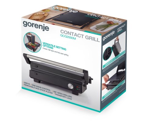 Grill multifunkcyjny Gorenje GCG2000M w kolorze czarnym z wskaźnikiem temperatury i odprowadzaniem tłuszczu