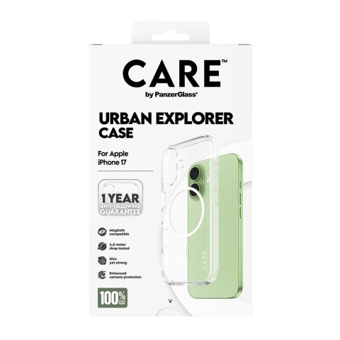 PanzerGlass Flagship Case etui przezroczyste do iPhone 17 Urban Explorer MagSafe białe elementy z recyklingu