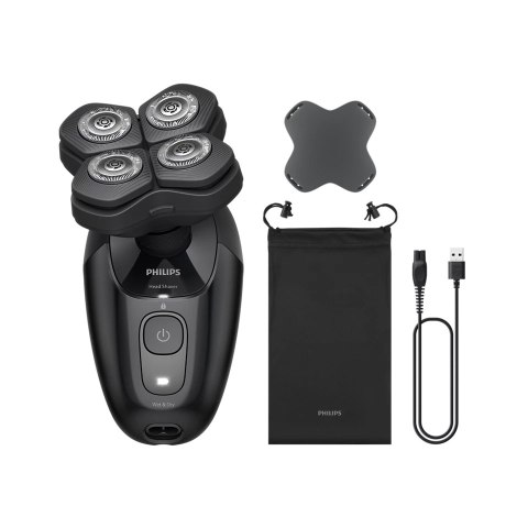 Philips Pro 5000 HS5980/15 Golarka do Głowy 360° Flexing Head Wet & Dry 60 min Litowo-jonowa Deep Black z Etui i Szczoteczką