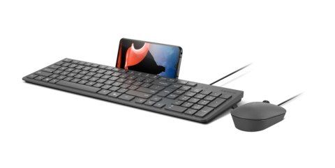 Zestaw klawiatury i myszy Lenovo, Przewodowa, Układ klawiszy QWERTY (amerykański angielski), USB, Szary, Kolorowe opakowanie