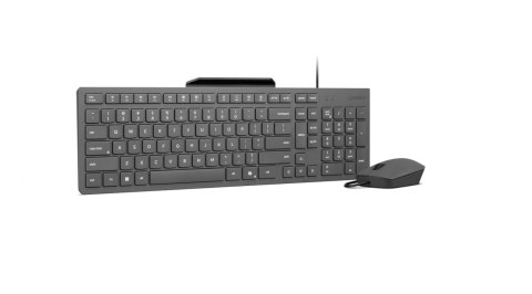 Zestaw klawiatury i myszy Lenovo, Przewodowa, Układ klawiszy QWERTY (amerykański angielski), USB, Szary, Kolorowe opakowanie