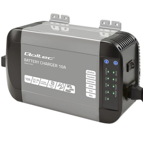 Qoltec Inteligentna ładowarka Monolith do akumulatorów LiFePO4 AGM GEL SLA | 10A | 24V