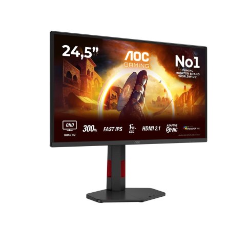Monitor AOC Q25G4SR, 24,5 cali, IPS, Złącze QHD, 16:9, 300 Hz, 1 ms, 2560 x 1440 pikseli, 400 cd/m2, Ilość portów HDMI: 2, Czarn