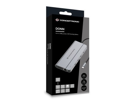 Conceptronic DONN34G stacja dokująca Przewodowa USB 3.2 Gen 2 (3.1 Gen 2) Type-C Szary