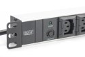 Digitus Listwa zasilająca PDU 19" Rack, 10x gniazdo C13, 2.0m, 1x wtyk C14, 10A, zabezpieczenie przeciążeniowe, profil aluminiow
