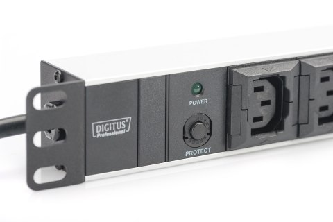 Digitus Listwa zasilająca PDU 19" Rack, 10x gniazdo C13, 2.0m, 1x wtyk C14, 10A, zabezpieczenie przeciążeniowe, profil aluminiow