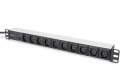 Digitus Listwa zasilająca PDU 19" Rack, 10x gniazdo C13, 2.0m, 1x wtyk C14, 10A, zabezpieczenie przeciążeniowe, profil aluminiow
