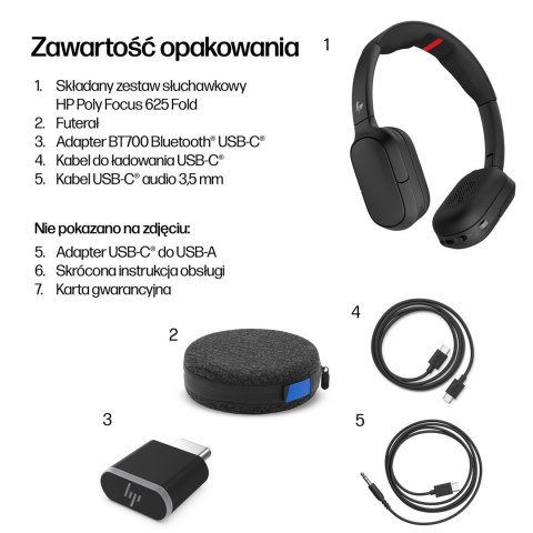 HP Poly Składany stereofoniczny zestaw słuchawkowy Bluetooth Focus 625 Fold