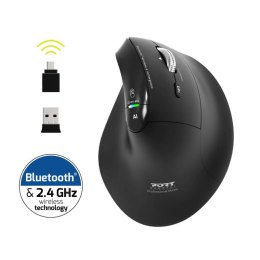 Mysz PORT CONNECT | ERGO AUDITOR | Bezprzewodowa | Bluetooth, 2,4 GHz | Czarna