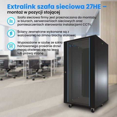 Extralink - szafa stojąca 19" 27U 600x1000 Czarna flat-pack