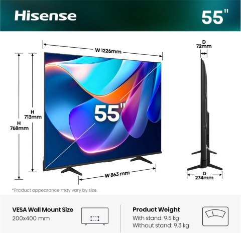 Hisense 55A6S 139,7 cm (55") 4K Ultra HD Smart TV Wi-Fi Czarny