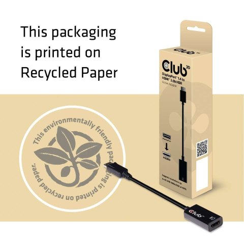 Adapter Club3D CAC-1080 (DisplayPort 1.4 to HDMI 2.0B HDR Adapter Supports 4096X2160@60Hz High Dynamic Range)