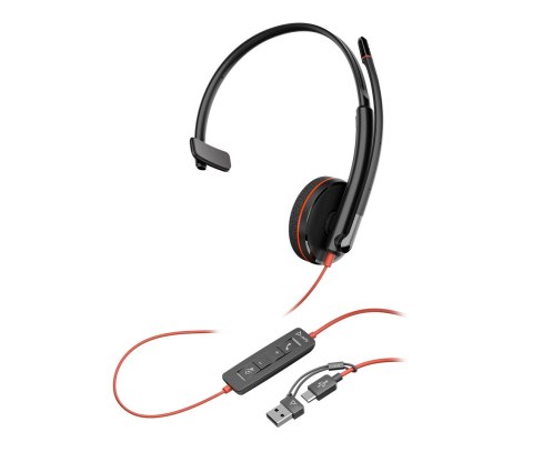 Poly Blackwire 3210 Monaural USB-C Headset +USB-C/A Adapter
