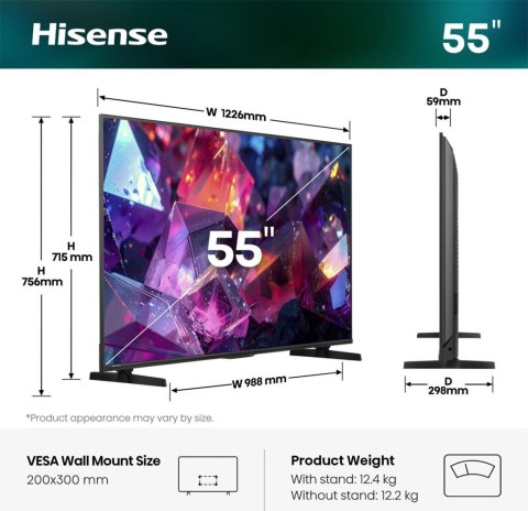 Hisense 55E7S PRO 139,7 cm (55") 4K Ultra HD Smart TV Wi-Fi Czarny