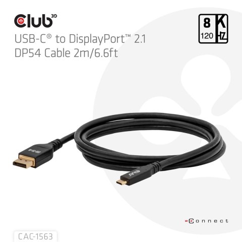 CLUB3D CAC-1563 adapter kablowy 2 m USB Type-C DisplayPort Czarny