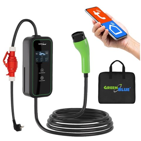 GREENBLUE ŁADOWARKA SAMOCHODÓW PRZENOŚNA, TYP 2, DŁ. PRZEW. 6,8M, IP65, 11KW, 220-380V AC 50/60HZ, 16A, 3 FAZY, GB1100