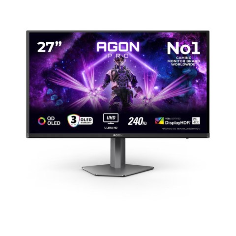 Monitor AOC AG276UZD 27" Wyświetlacz QD-OLED UHD 16:9 240 Hz 0,03 ms 3840 x 2160 pikseli 2 porty HDMI Czarny