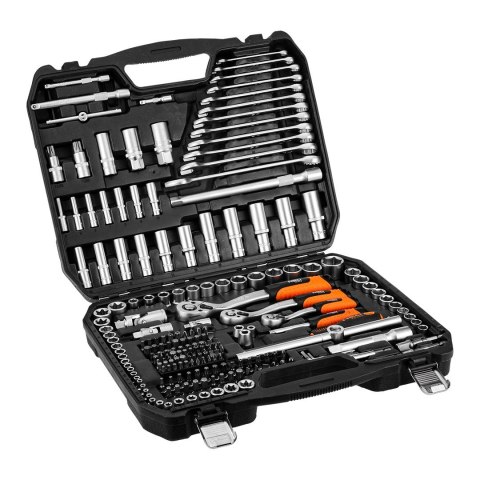 Zestaw kluczy nasadowych 1/2", 3/8", 1/4", 220 szt., satynowy