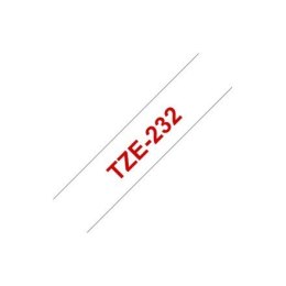 Brother TZe-232 Laminated Tape Red on White, TZe, 8 m, 1.2 cm