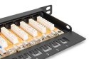 Digitus Panel krosowy (patch panel) high density 19'' 24x RJ45, LSA poziom, kat.6, nieekranowany, 0.5U, czarny, prowadnica kabli