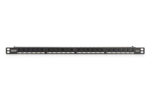 Digitus Panel krosowy (patch panel) high density 19'' 24x RJ45, LSA poziom, kat.6, nieekranowany, 0.5U, czarny, prowadnica kabli