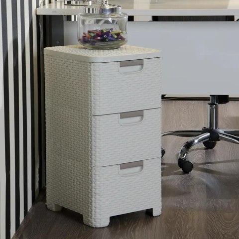 Regał z szufladami 3x14L rattan kremowy 206314 CURVER