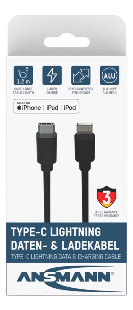 Ansmann 1700-0106 kabel do telefonu Czarny 0,12 m USB C Lightning