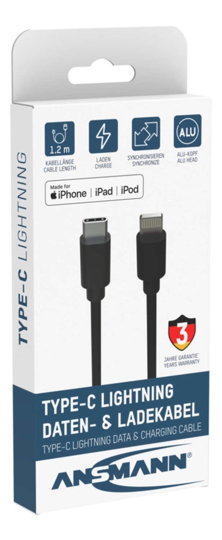Ansmann 1700-0106 kabel do telefonu Czarny 0,12 m USB C Lightning