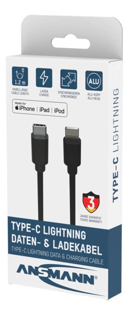 Ansmann 1700-0106 kabel do telefonu Czarny 0,12 m USB C Lightning