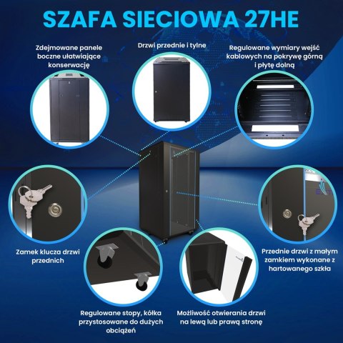 Extralink Szafa rack 27U 800x800 Czarna stojąca