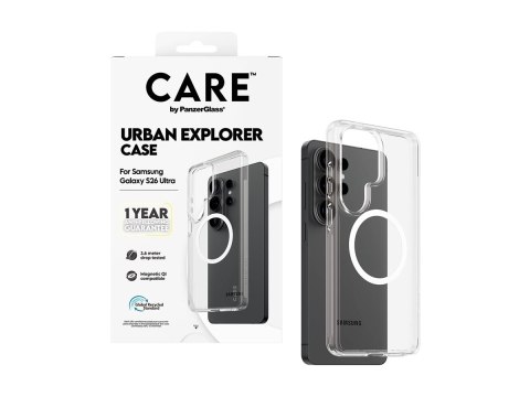Etui CARE marki PanzerGlass Urban Explorer - przezroczyste z białym Qi do nowego Samsunga Galaxy S26 Ultra | PanzerGlass