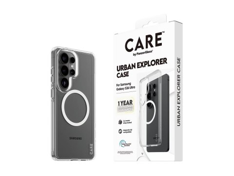Etui CARE marki PanzerGlass Urban Explorer - przezroczyste z białym Qi do nowego Samsunga Galaxy S26 Ultra | PanzerGlass