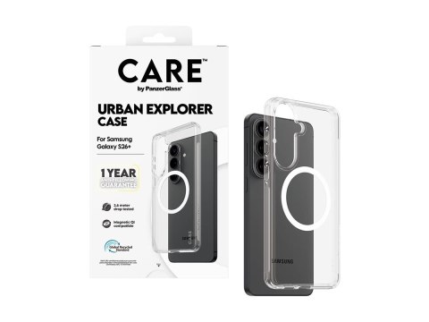 Etui CARE marki PanzerGlass z serii Urban Explorer, przezroczyste z białym Qi, do nowego Samsunga Galaxy S26 Plus | PanzerGlass