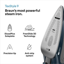 Braun TexStyle 9 0127409002 żelazko Żelazko parowe EloxalPlus soleplate 3200 W Ciemny Niebieski