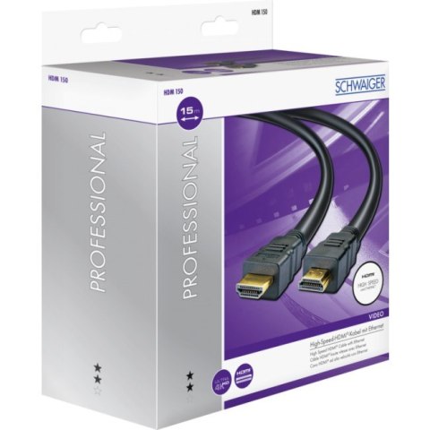 Schwaiger HDM150 013 kabel HDMI 15 m HDMI Typu A (Standard) Czarny, Złoto