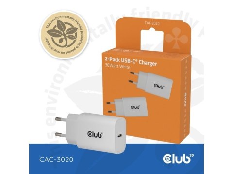 CLUB3D CAC-3020 ładowarka do urządzeń przenośnych Smartfon, Uniwersalne Biały Prąd przemienny Szybkie ładowanie Wewnętrzna