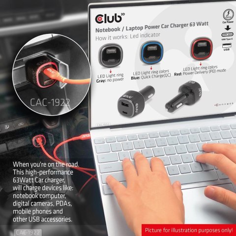 CLUB3D CAC-1922 ładowarka do urządzeń przenośnych Laptop Czarny Zapalniczka Automatyczna