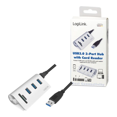 LogiLink CR0045 huby i koncentratory USB 3.2 Gen 1 (3.1 Gen 1) Type-A 5000 Mbit/s Srebrny