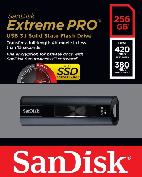 Pendrive SanDisk Extreme Pro 256GB SDCZ880-256G-G46 420/380 MB/s Usb 3.1