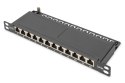 Digitus Panel krosowy CAT 6A Slim, ekranowany, 12-portowy, 0,5 U, 10", czarny