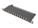 Digitus Panel krosowy CAT 6A Slim, ekranowany, 12-portowy, 0,5 U, 10", czarny