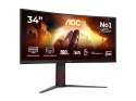 AOC CU34G4CA | 34" | Szybki wyświetlacz VA | WQHD | 21:9 | 180 Hz | 1 ms | 3440 x 1440 pikseli | 450 cd/m² | Liczba portów HDMI: