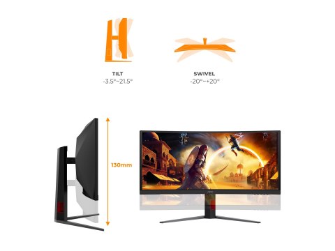 AOC CU34G4CA | 34" | Szybki wyświetlacz VA | WQHD | 21:9 | 180 Hz | 1 ms | 3440 x 1440 pikseli | 450 cd/m² | Liczba portów HDMI: