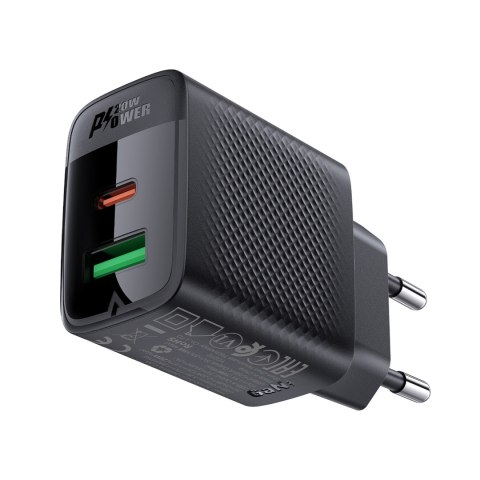 Ładowarka sieciowa A78 GaN USB-A USB-C PD 20W - czarna