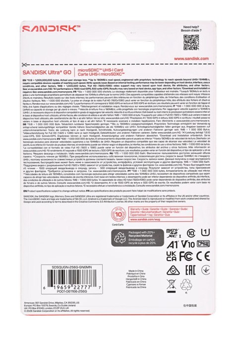Sandisk Ultra Go microSD UHS-I 256GB MicroSD 190MB/s(R)